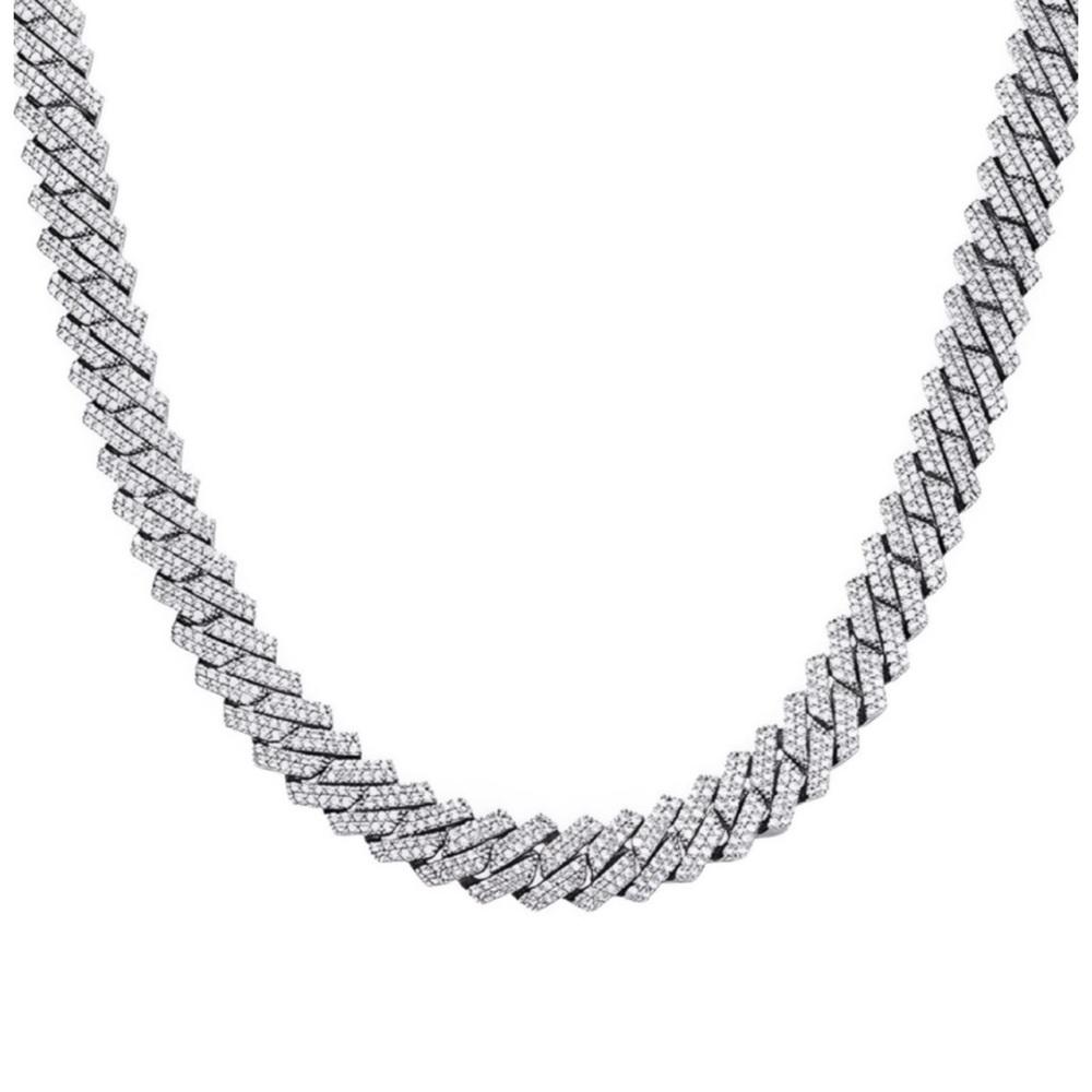 CERNUCCI • 14mm White Gold Baguette Cuban Necklace • Size 20"
